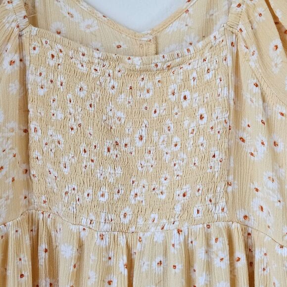 Pink Rose Peasant Mini Dress Small Yellow Daisy Print Cottagecore Prariecore - Picture 6 of 16